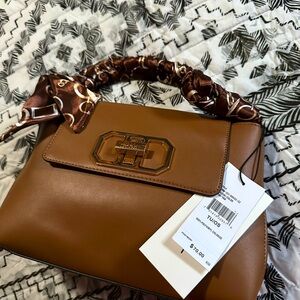 Elegant Brown Handbag with Scarf Handle
